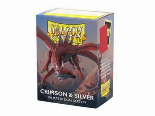 Dragon Shield Art Sleeves Standard Size - Matte Crimson & Silver (100 Sleeves)